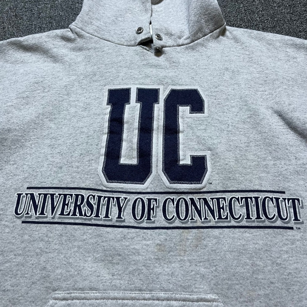 Vintage Tultex University of Connecticut Hoodie Large Grey UConn Sweatshirt 90s - Picture 11 of 14